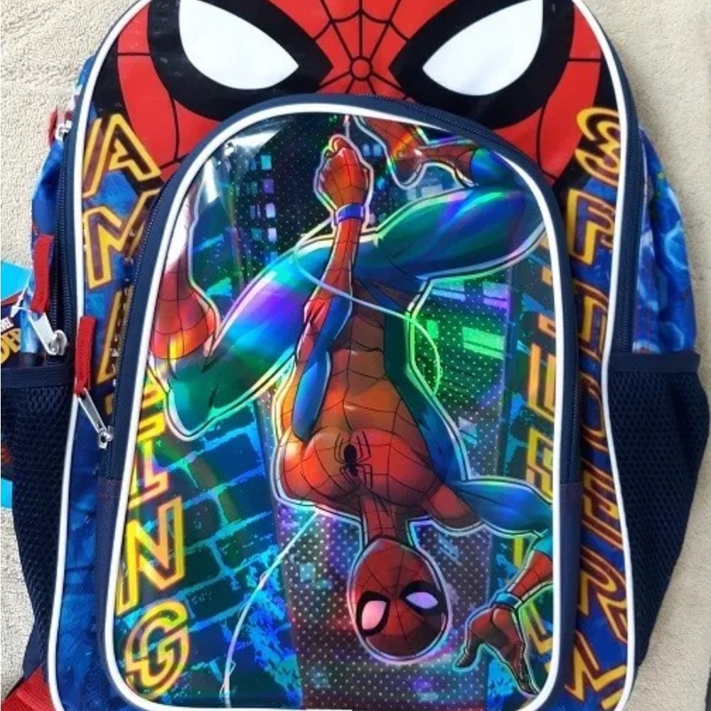 SPIDERMAN Backpack NWT 17"x12" Full Size Colorful Canvas Book Bag Spider-Man
